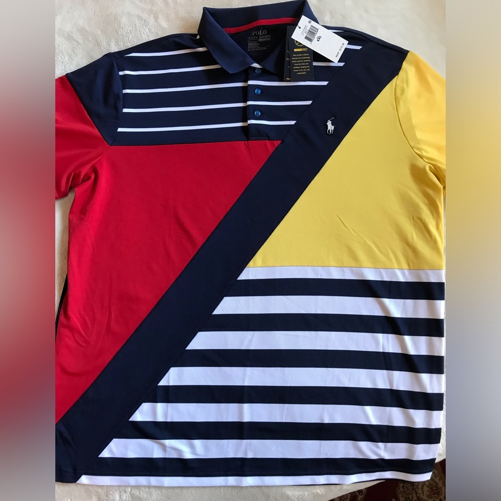 Polo Ralph Lauren Nautical Panel Performance Polo Shirt - Red, Yellow, and Navy